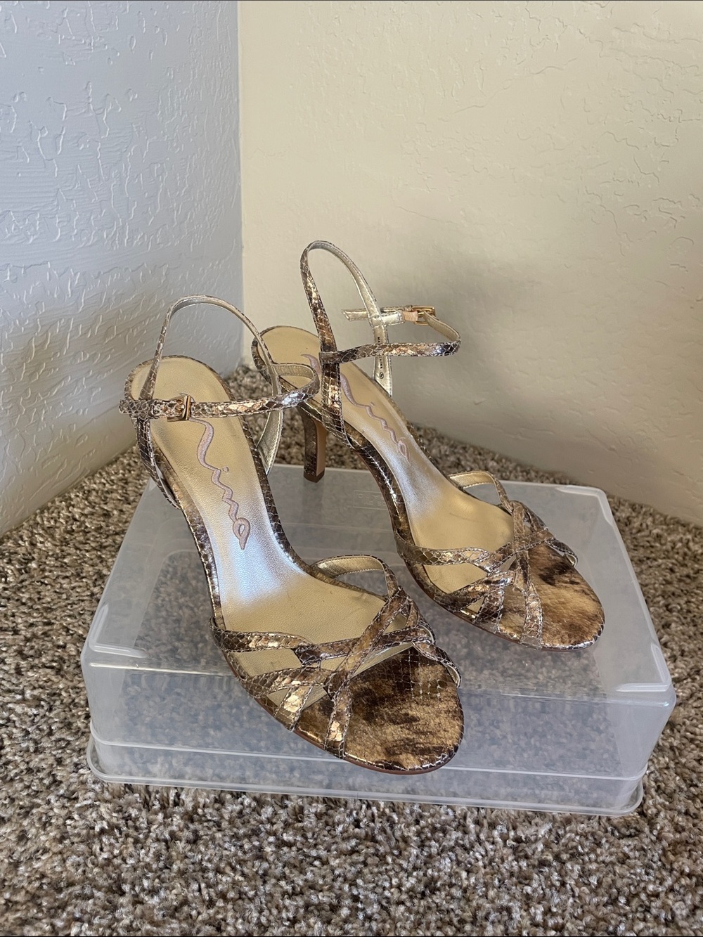Animal Metallic Brown Strappy Heeled Sandals with Ankle Strap